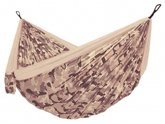 Hamaky – Houpací síť pro jednoho Camping + Slap strap (camo Sahara SET)