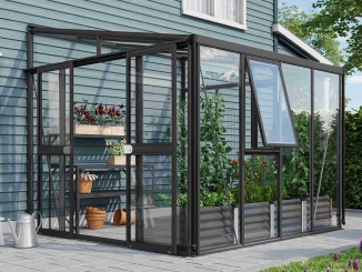 Skleníky ke zdi – Athena 10200 sklo 3 mm + PC 10 mm černý LG3837