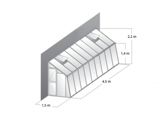 Skleníky ke zdi – Variant C (přístavba) polykarbonát (8 mm) 4,5 x 1,5 m