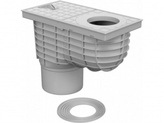 Spodní – Kanalizační vpusť (gajgr) spodní šedá DN 125 + redukční kroužky (KV 125) 325 Fs